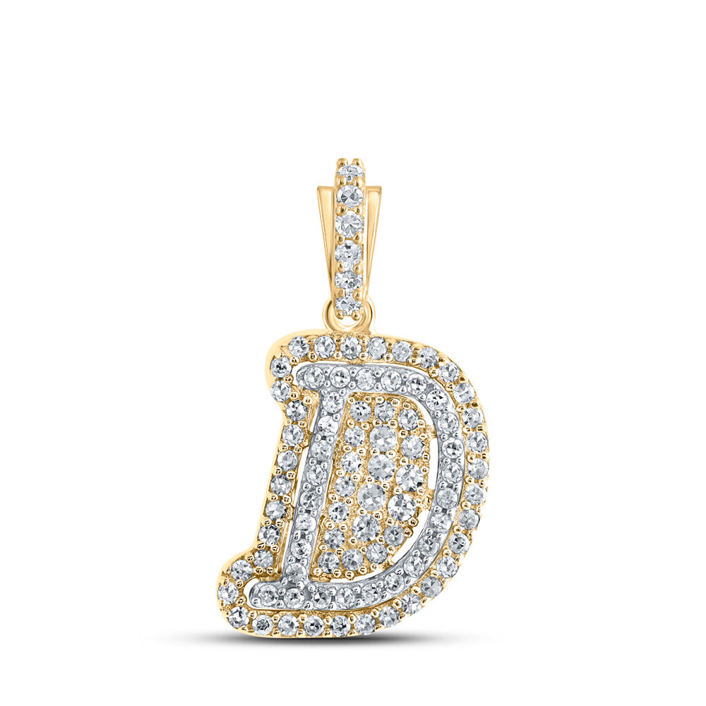 10K Yellow Gold Womens Round Diamond Initial Letter Pendant