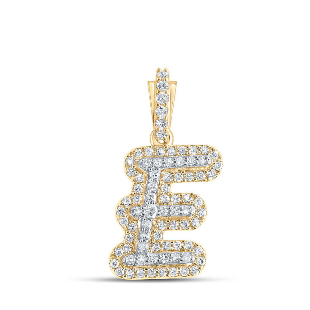 10K Yellow Gold Womens Round Diamond Initial Letter Pendant
