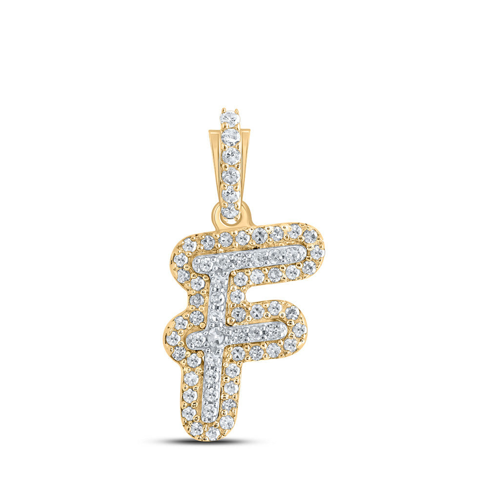 10K Yellow Gold Womens Round Diamond Initial Letter Pendant