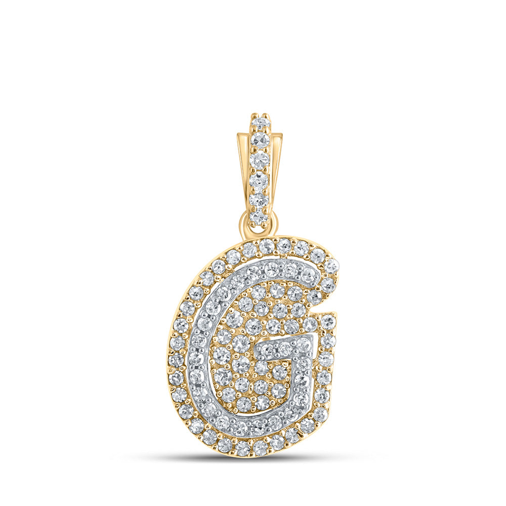 10K Yellow Gold Womens Round Diamond Initial Letter Pendant