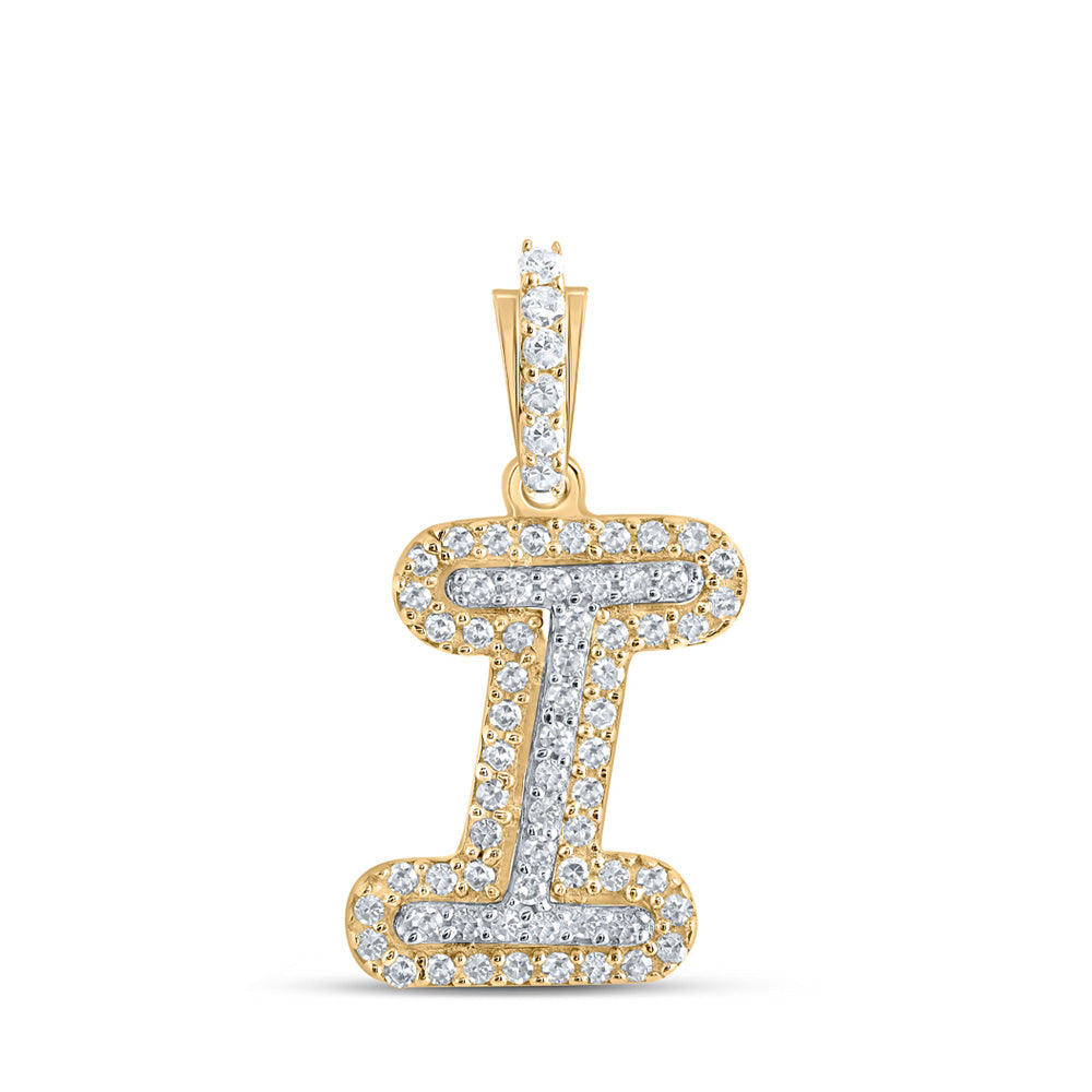 10K Yellow Gold Womens Round Diamond Initial Letter Pendant