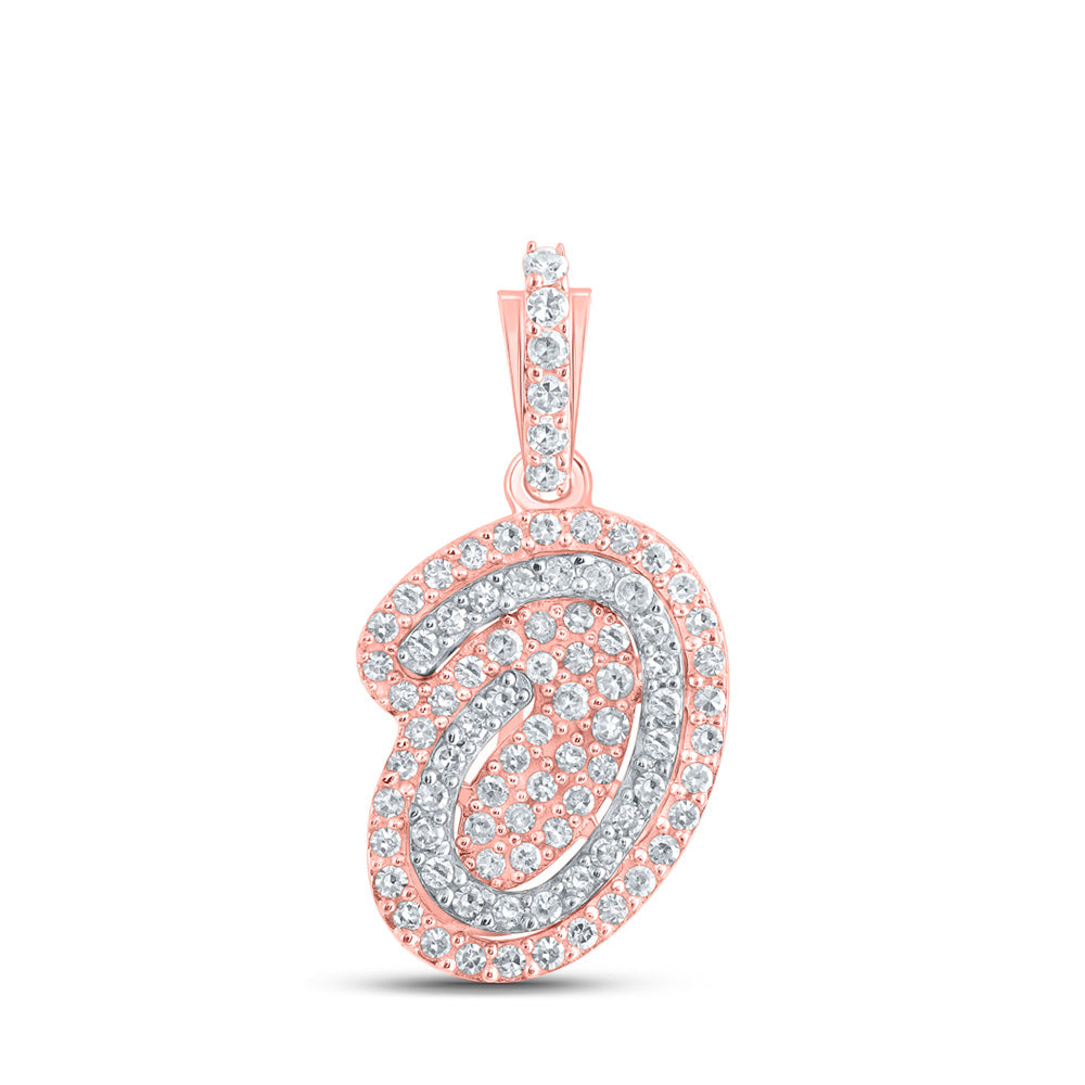 10K Rose Gold Womens Round Diamond Initial Letter Pendant