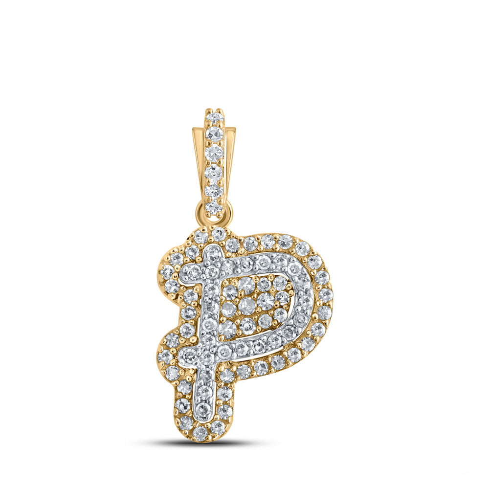 10K Yellow Gold Womens Round Diamond Initial Letter Pendant