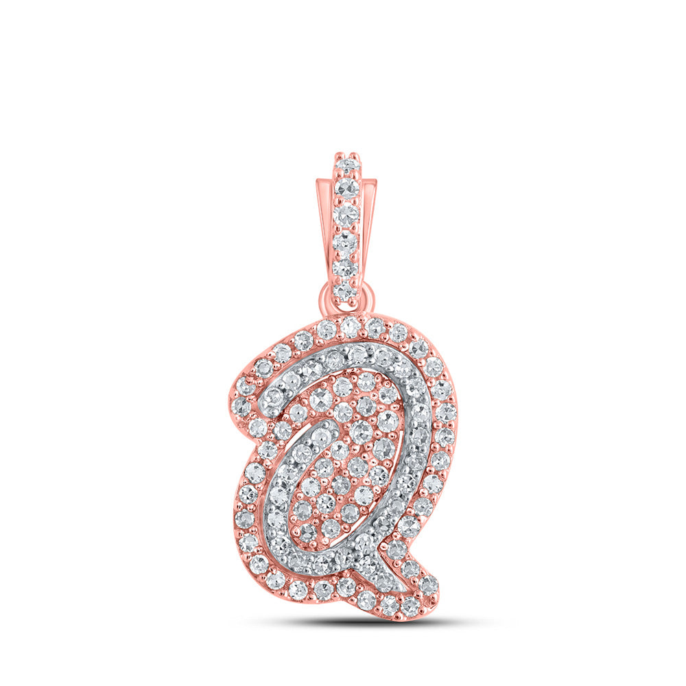 10K Rose Gold Womens Round Diamond Initial Letter Pendant