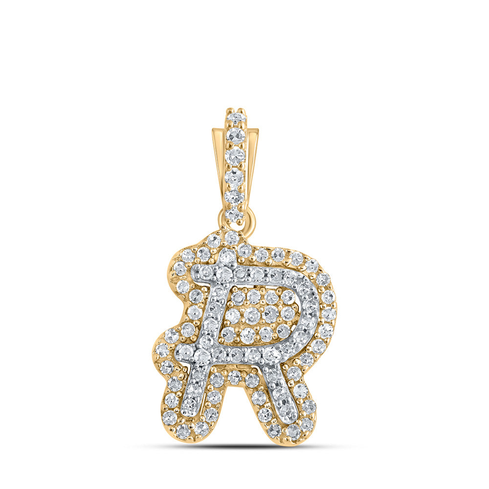 10K Yellow Gold Womens Round Diamond Initial Letter Pendant