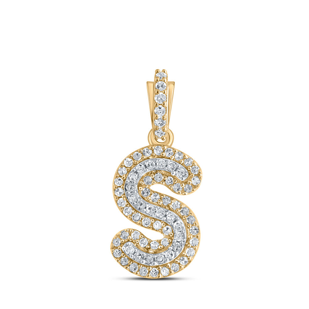 10K Yellow Gold Womens Round Diamond Initial Letter Pendant