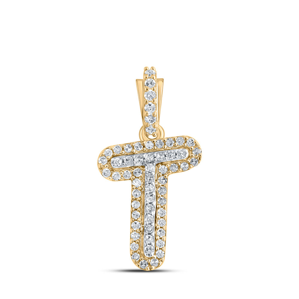 10K Yellow Gold Womens Round Diamond Initial Letter Pendant