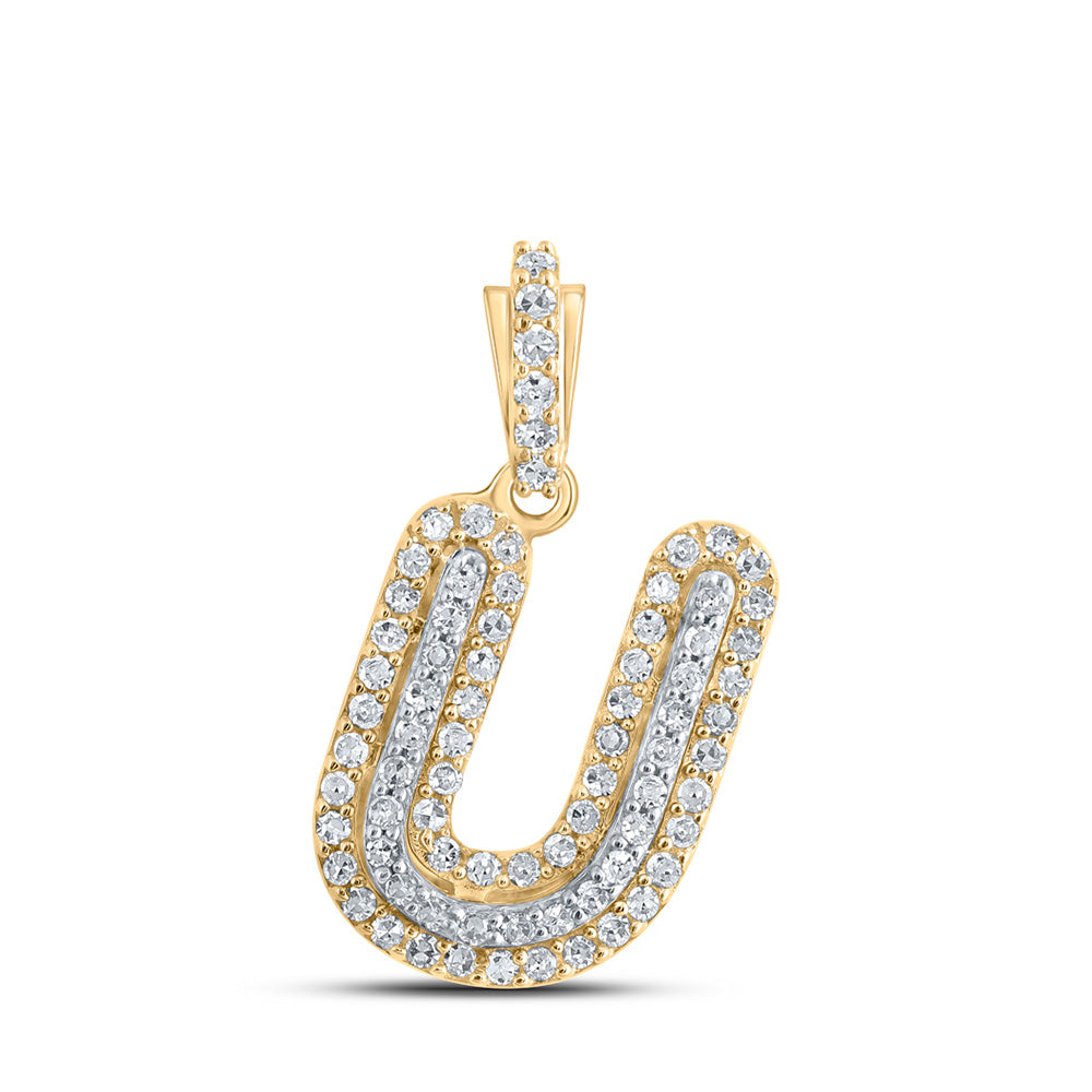 10K Yellow Gold Womens Round Diamond Initial Letter Pendant