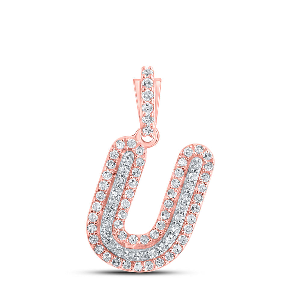 10K Rose Gold Womens Round Diamond Initial Letter Pendant