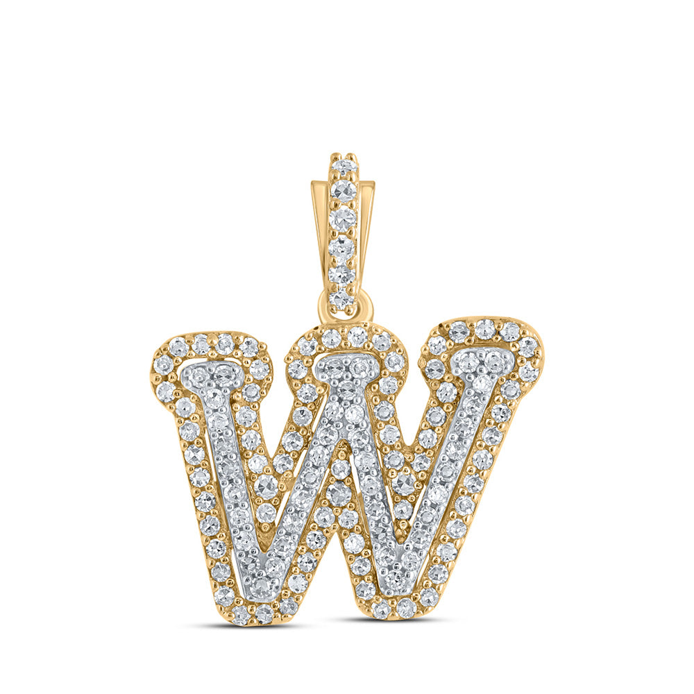 10K Yellow Gold Womens Round Diamond Initial Letter Pendant