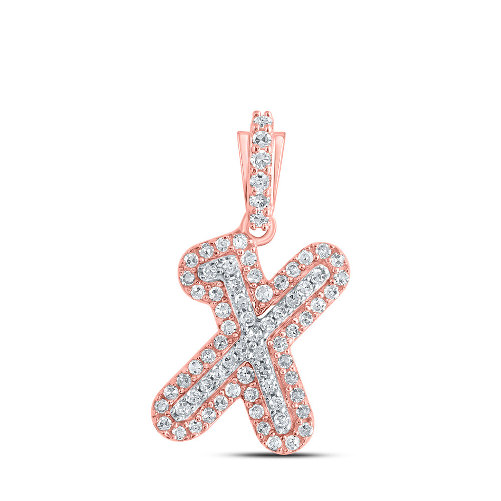10K Rose Gold Womens Round Diamond Initial Letter Pendant