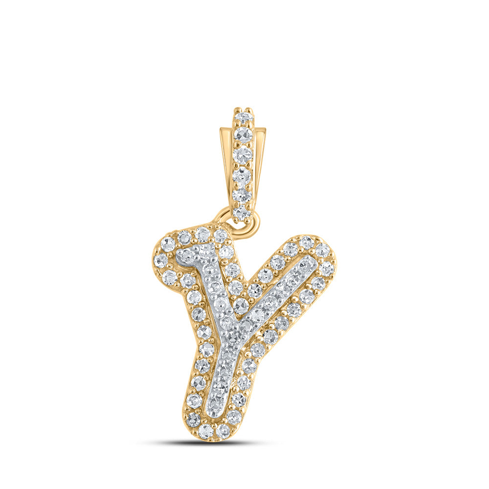 10K Yellow Gold Womens Round Diamond Y Initial Letter Pendant 1/6 Cttw, Length: 0.73 In, Width: 0.41 In