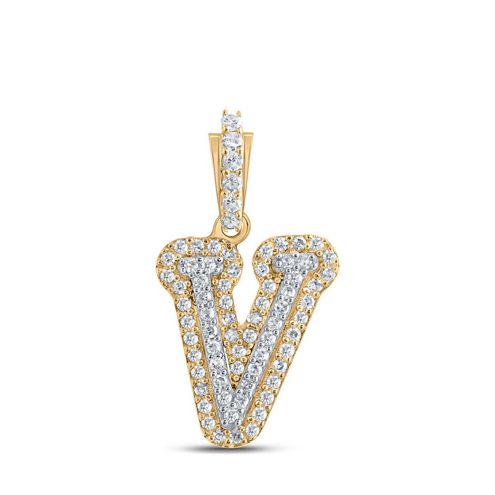 10K Yellow Gold Womens Round Diamond Initial Letter Pendant