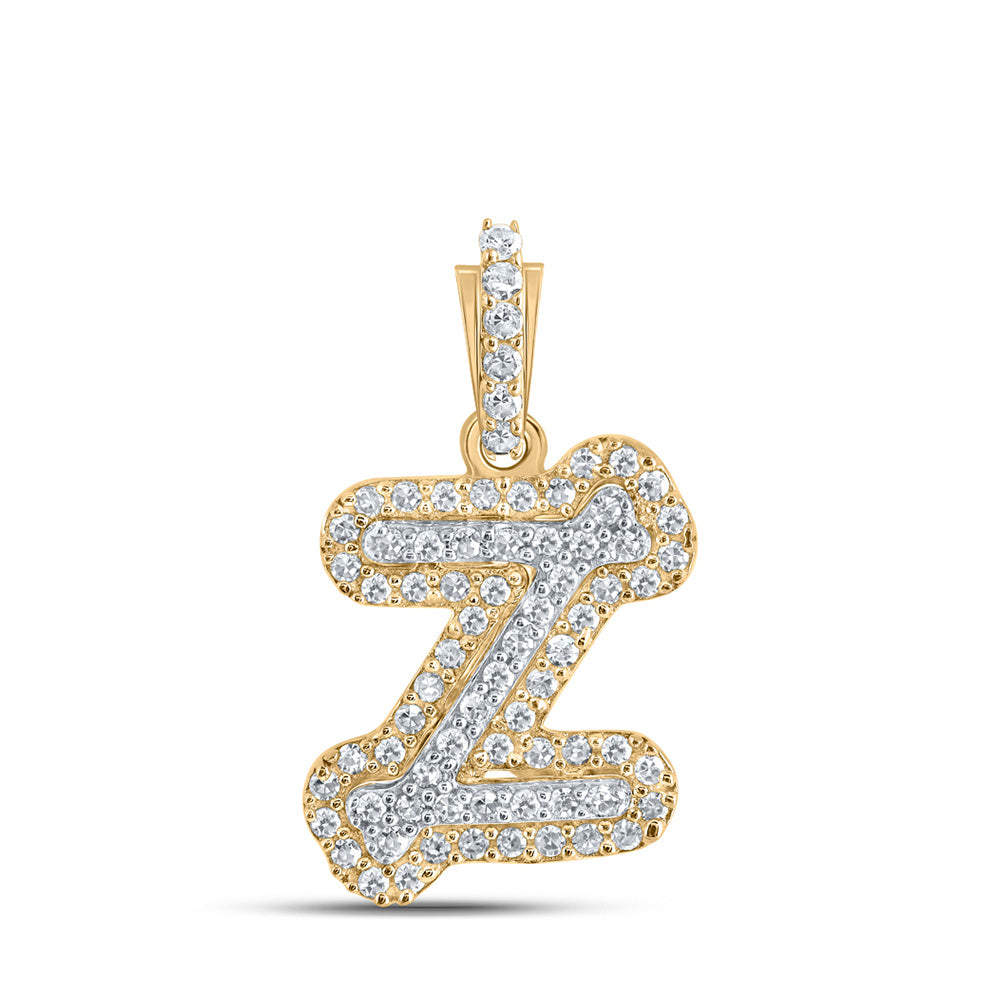 10K Yellow Gold Womens Round Diamond Initial Letter Pendant