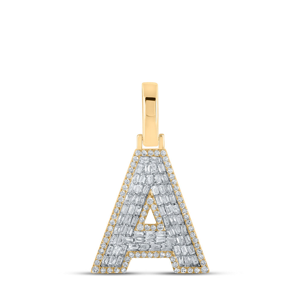 10K Yellow Gold Mens Baguette Diamond Initial Letter Charm Pendant