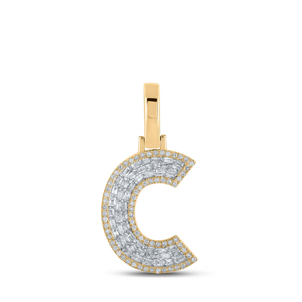 10K Yellow Gold Mens Baguette Diamond Initial Letter Charm Pendant