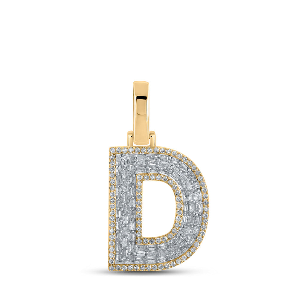 10K Yellow Gold Mens Baguette Diamond Initial Letter Charm Pendant