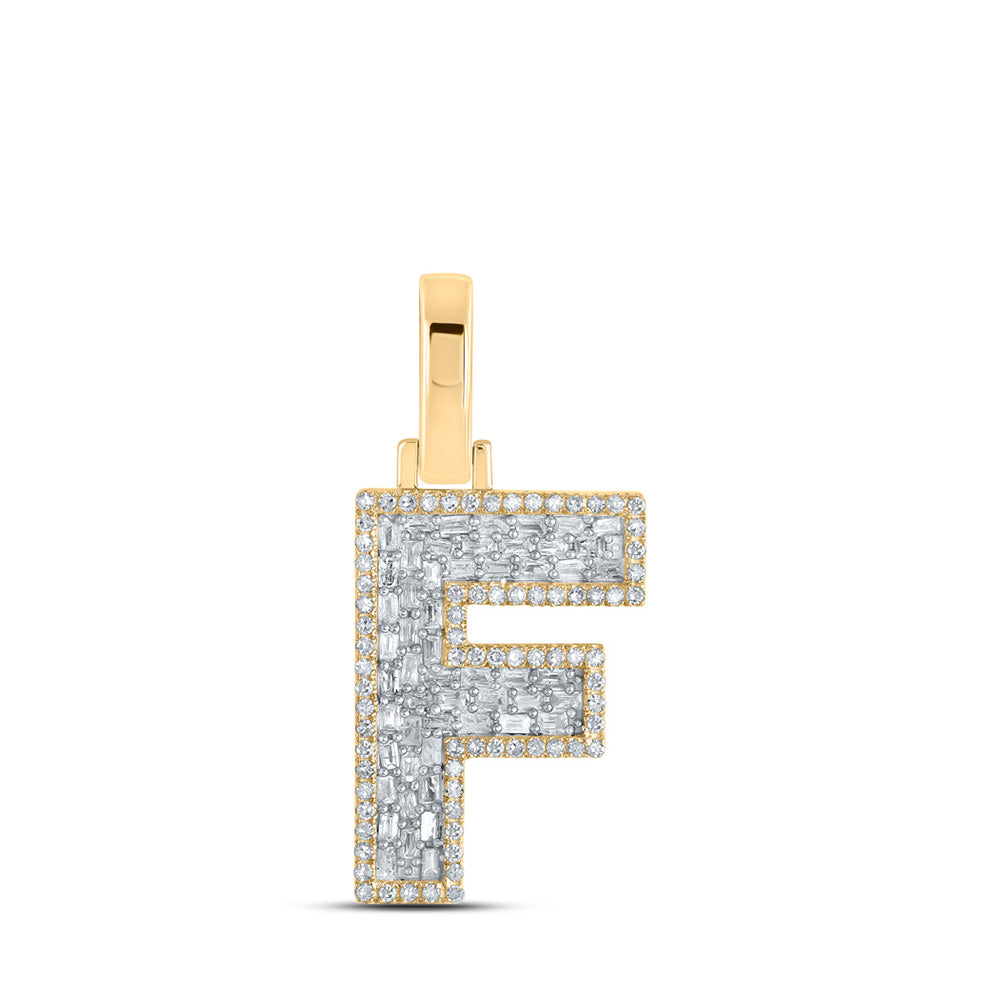 10K Yellow Gold Mens Baguette Diamond Initial Letter Charm Pendant