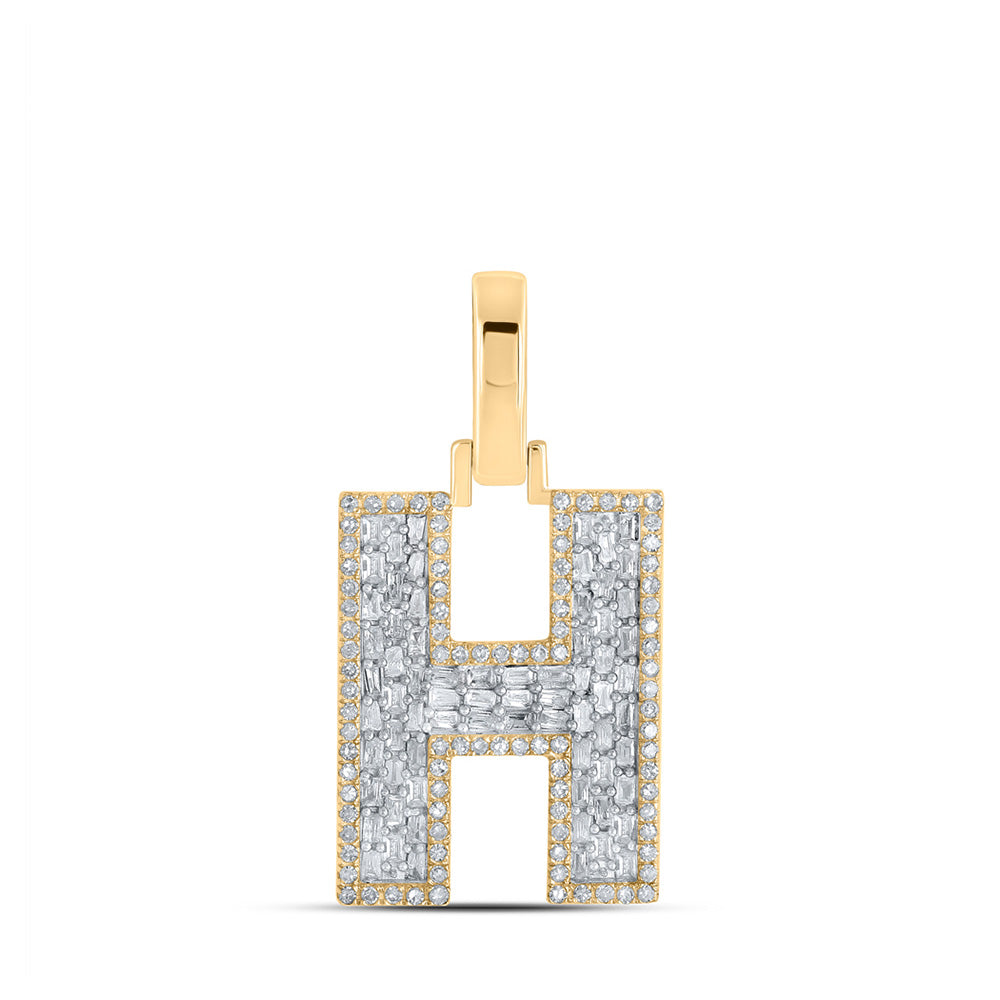 10K Yellow Gold Mens Baguette Diamond Initial Letter Charm Pendant