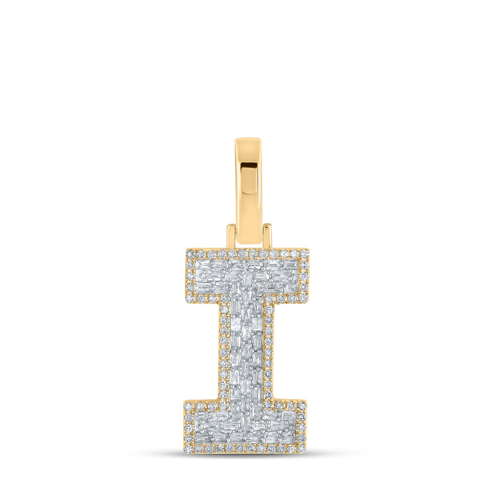 10K Yellow Gold Mens Baguette Diamond Initial Letter Charm Pendant