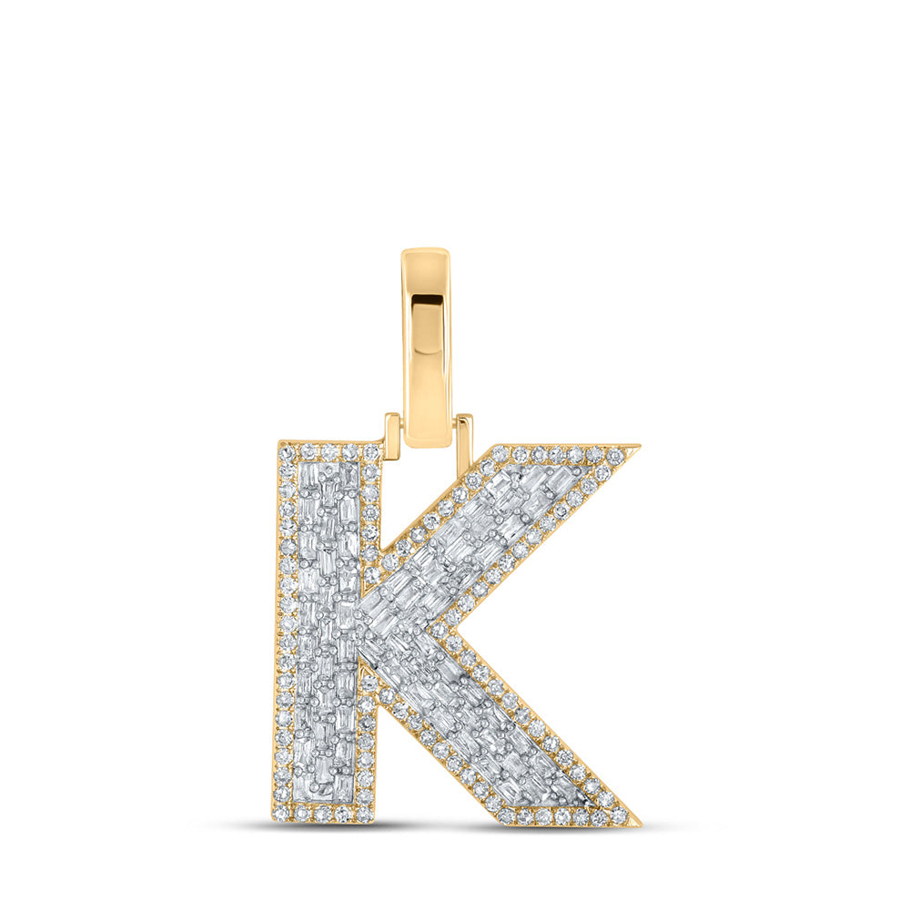 10K Yellow Gold Mens Baguette Diamond Initial Letter Charm Pendant