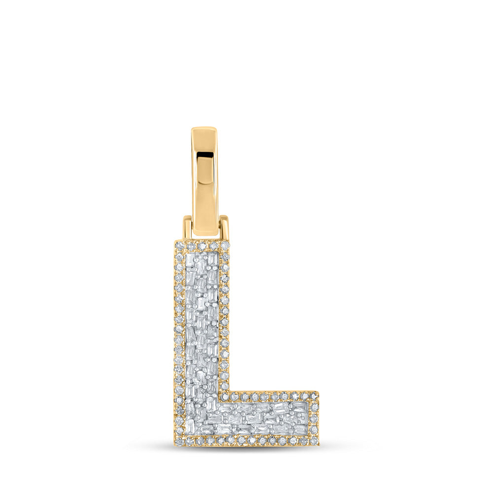10K Yellow Gold Mens Baguette Diamond Initial Letter Charm Pendant