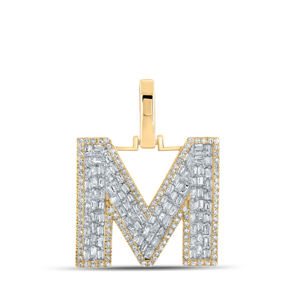 10K Yellow Gold Mens Baguette Diamond Initial Letter Charm Pendant