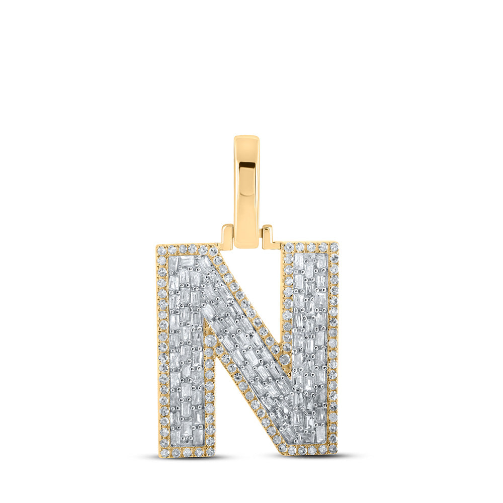 10K Yellow Gold Mens Baguette Diamond Initial Letter Charm Pendant