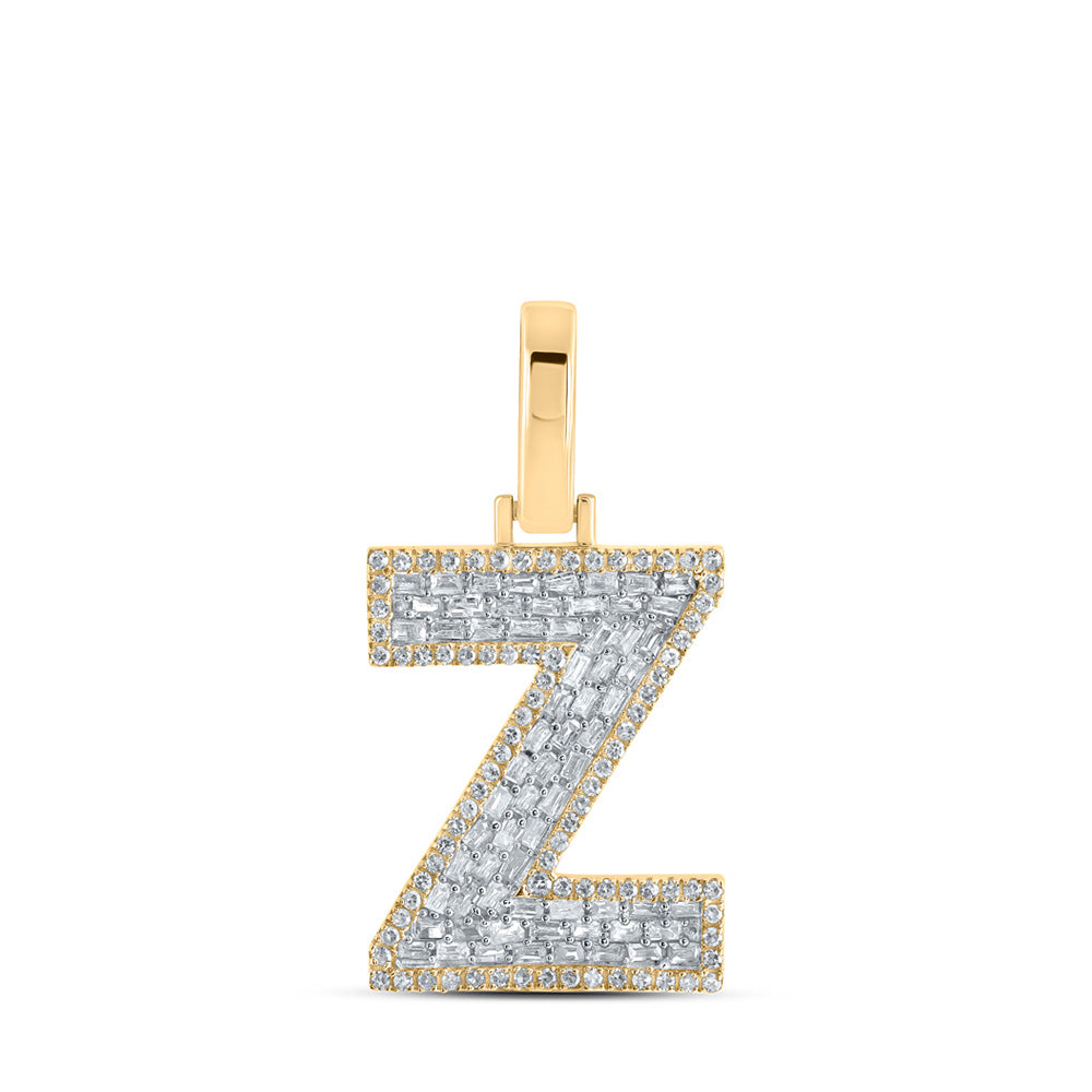 10K Yellow Gold Mens Baguette Diamond Initial Letter Charm Pendant