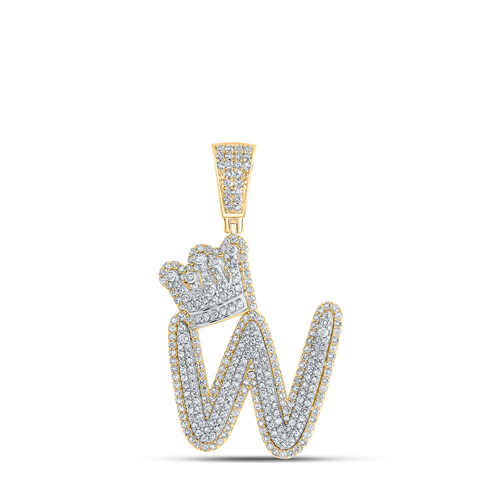 10K Yellow Gold Mens Round Diamond Crown Letter Charm Pendant