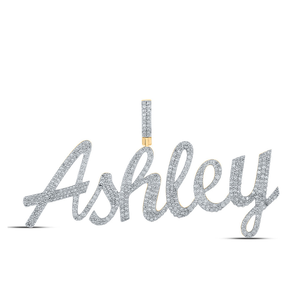 10K Yellow Gold Womens Round Diamond ASHLEY Name Pendant 2-5/8 Cttw, Length: 1.73 In, Width: 2.89 In