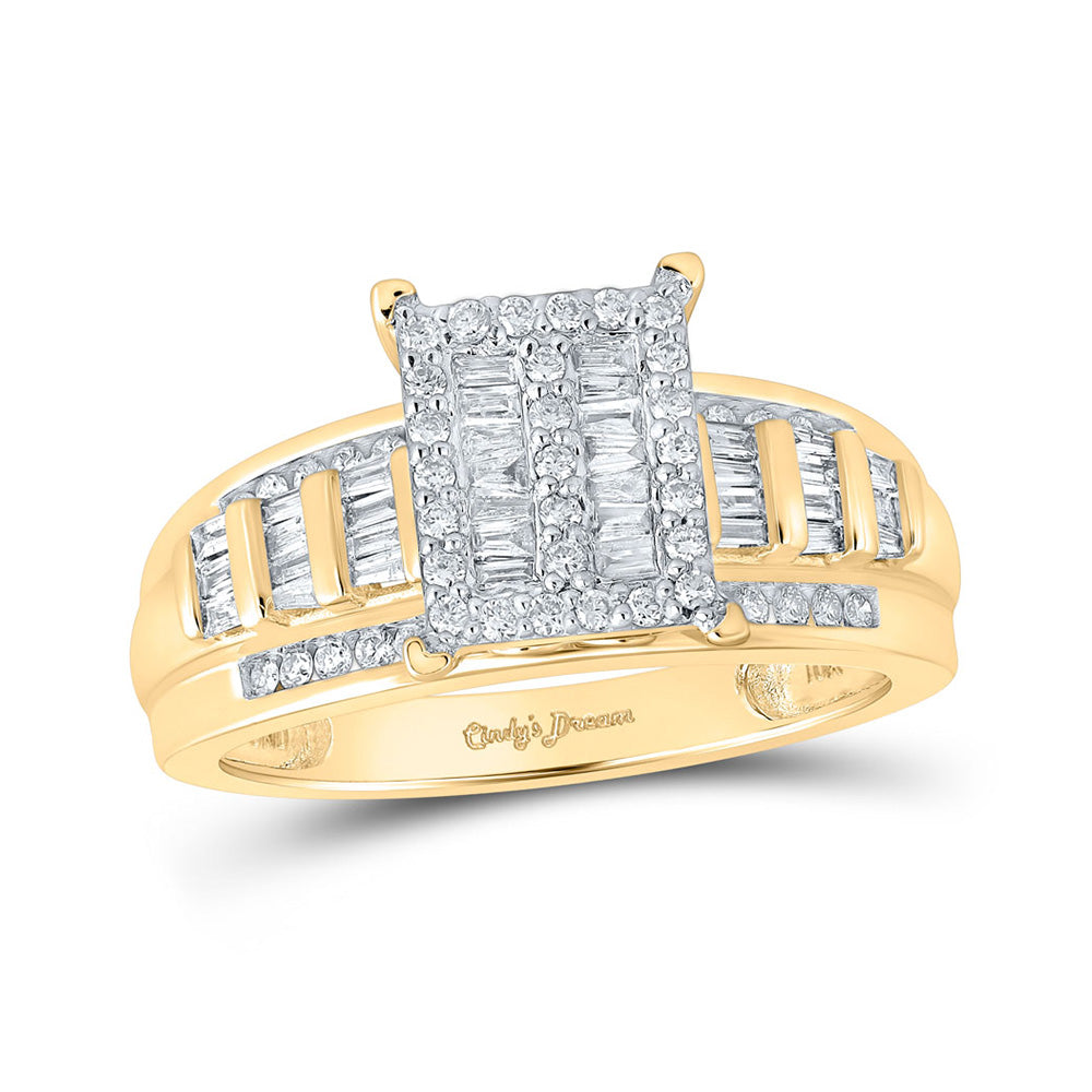 10K Yellow Or White Gold Round Diamond Cluster Bridal Wedding Engagement Ring 1 Cttw, Womens Size: 5-10