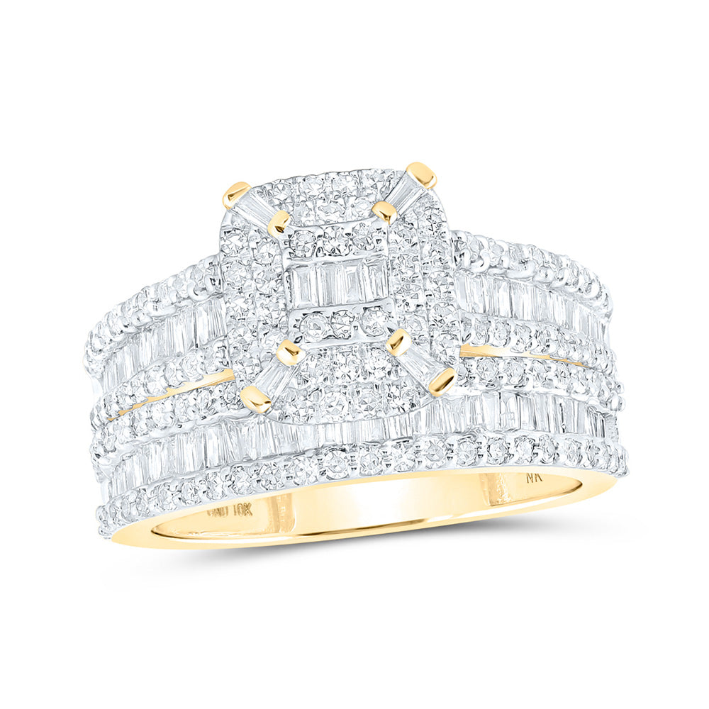 10K Yellow Gold Baguette Diamond Square Bridal Wedding Ring Band Set 1-1/3 Cttw, Womens Size: 5-10
