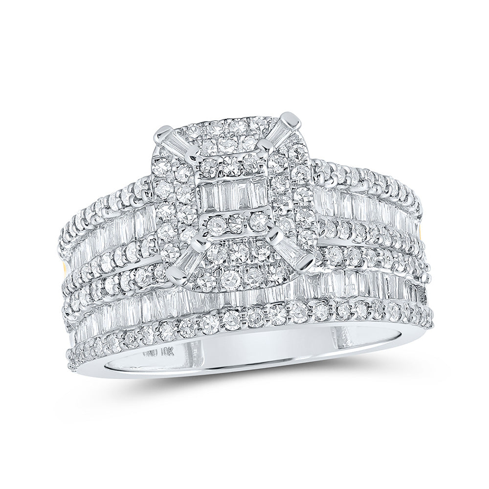 10K White Gold Baguette Diamond Bridal Wedding Ring Band Set 1-1/3 Cttw, Womens Size: 5-10
