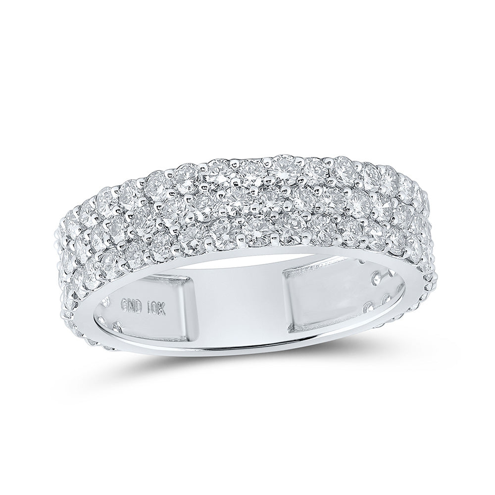 10K White Gold Mens Round Diamond Triple Row Pave Band Ring 2-5/8 Cttw, Mens Size: 7-13