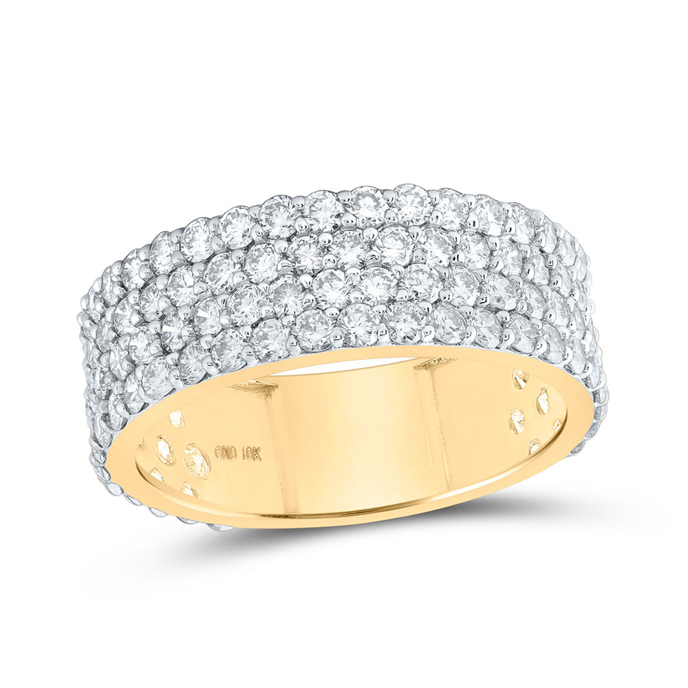 10K White Or Yellow Gold Mens Round Diamond 4-Row Pave Band Ring, Mens Size: 7-13