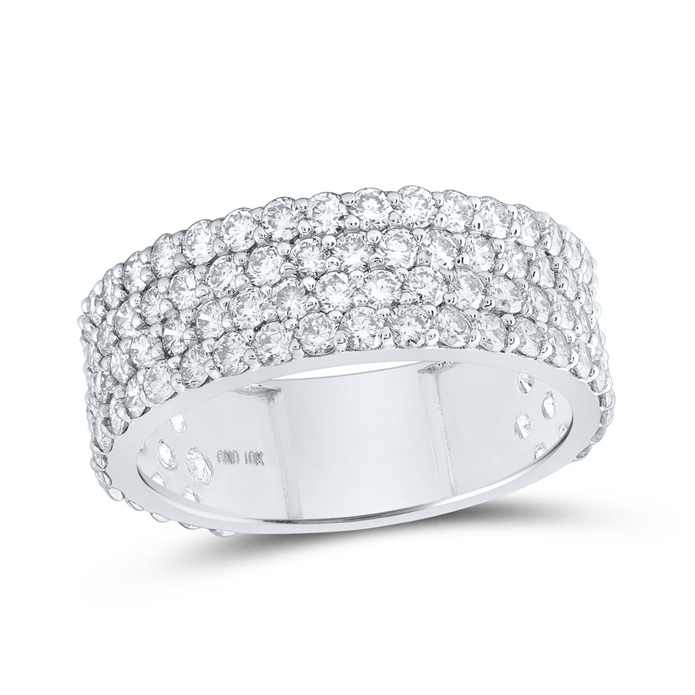 10K White Or Yellow Gold Mens Round Diamond 4-Row Pave Band Ring, Mens Size: 7-13