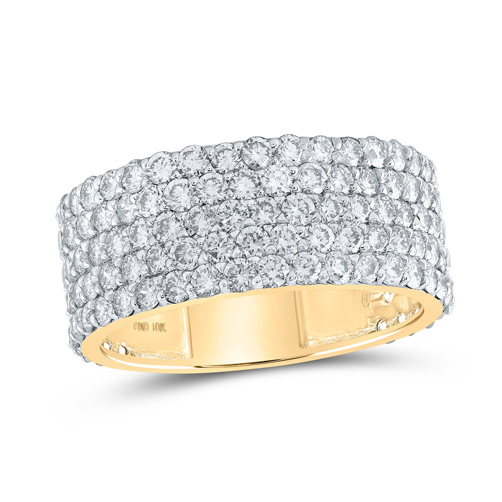 10K Yellow Or White Or Rose Gold Mens Round Diamond 5-Row Pave Band Ring, Mens Size: 7-13