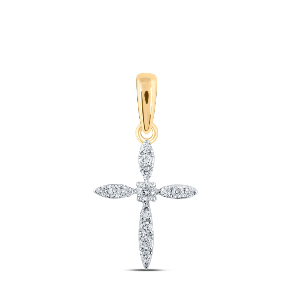 10K Yellow Or White Or Rose Gold Womens Round Diamond Cross Pendant