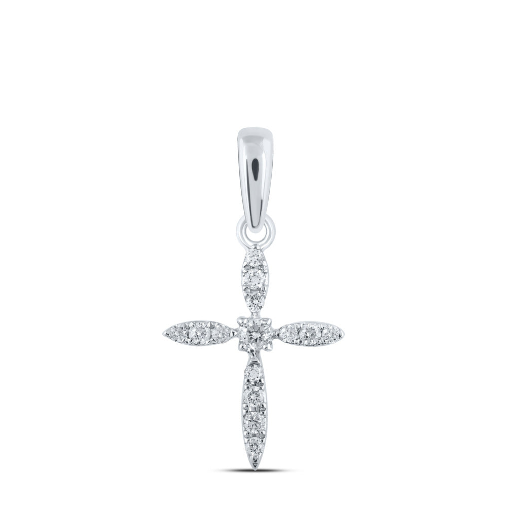 10K Yellow Or White Or Rose Gold Womens Round Diamond Cross Pendant