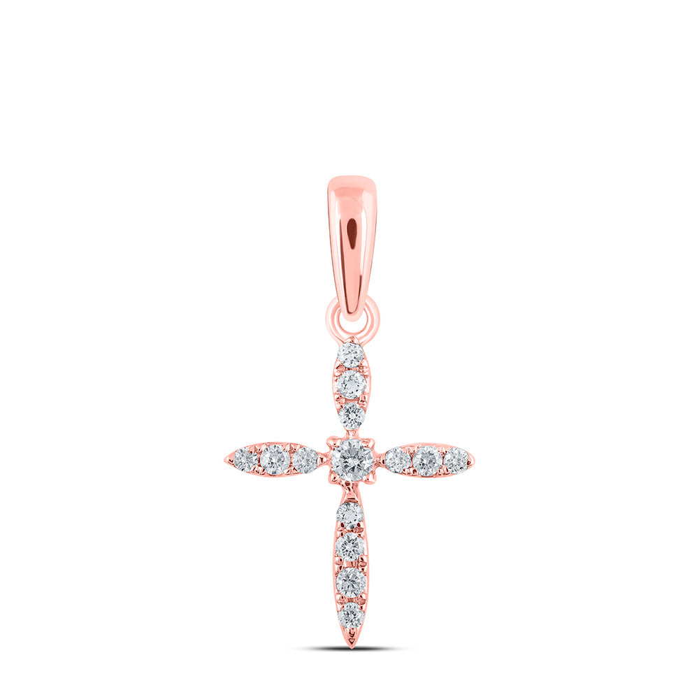 10K Yellow Or White Or Rose Gold Womens Round Diamond Cross Pendant