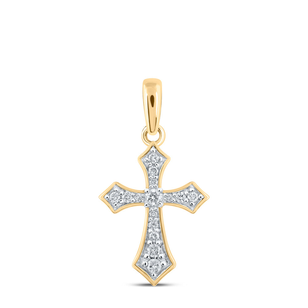 10K Yellow Or White Or Rose Gold Womens Round Diamond Cross Pendant