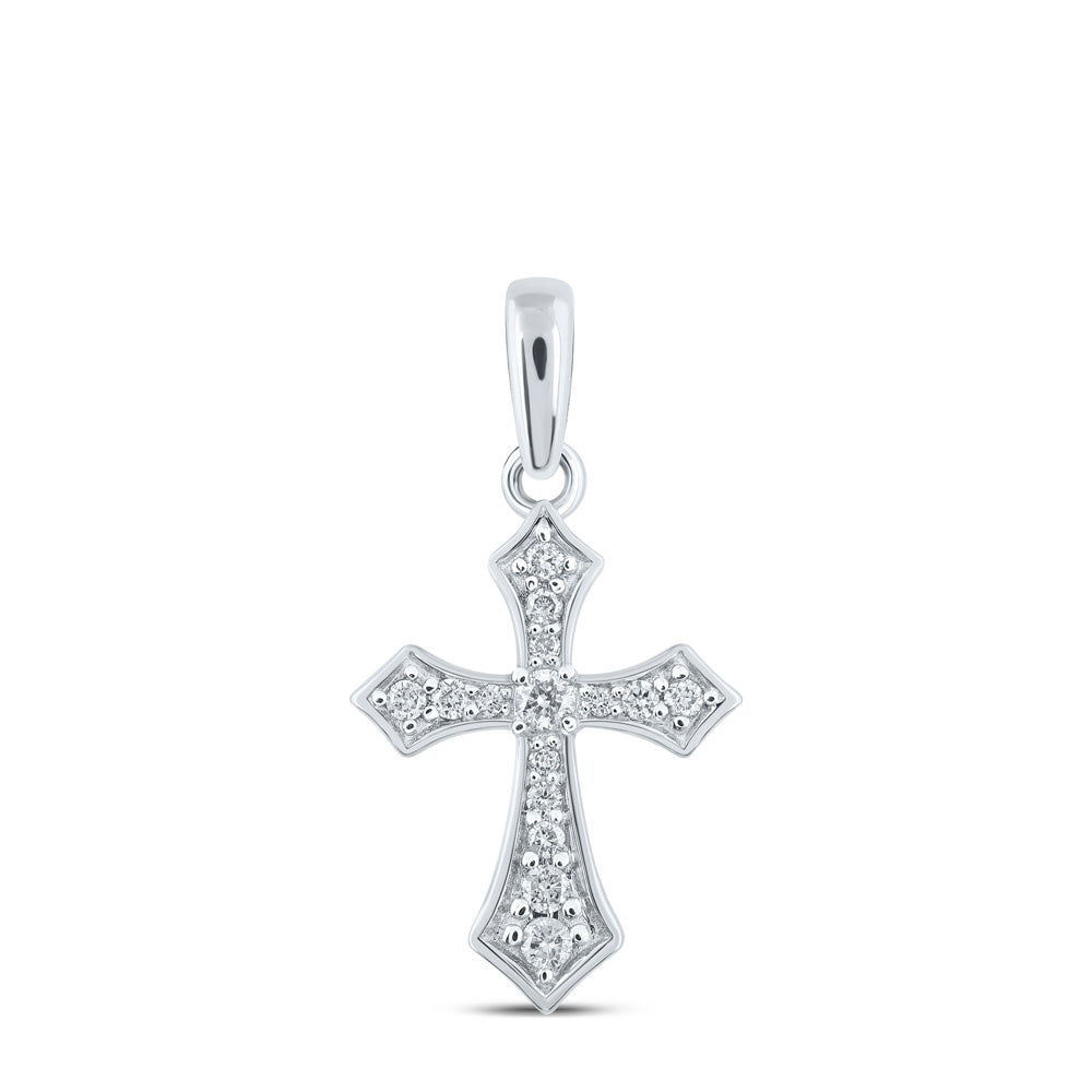 10K Yellow Or White Or Rose Gold Womens Round Diamond Cross Pendant