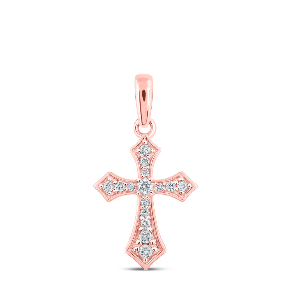 10K Yellow Or White Or Rose Gold Womens Round Diamond Cross Pendant
