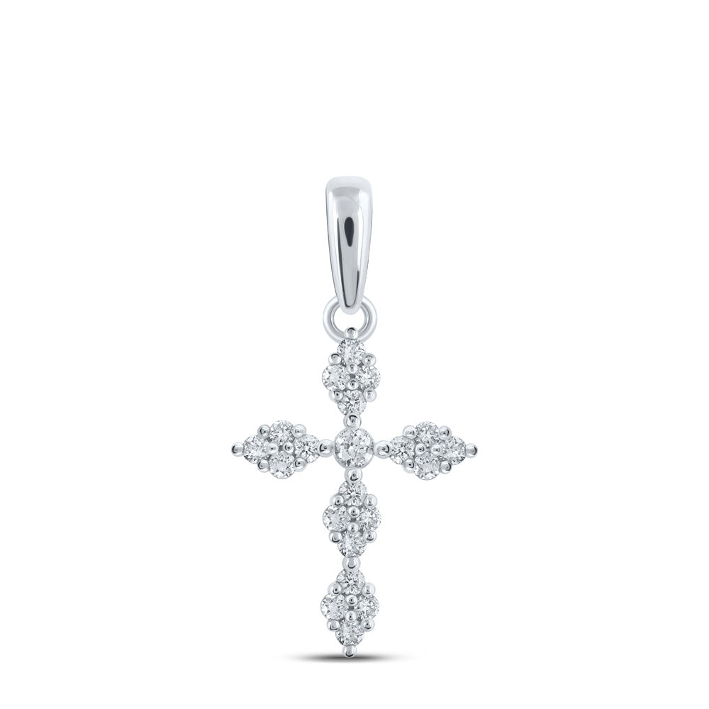 10K Yellow Or White Or Rose Gold Womens Round Diamond Cross Pendant