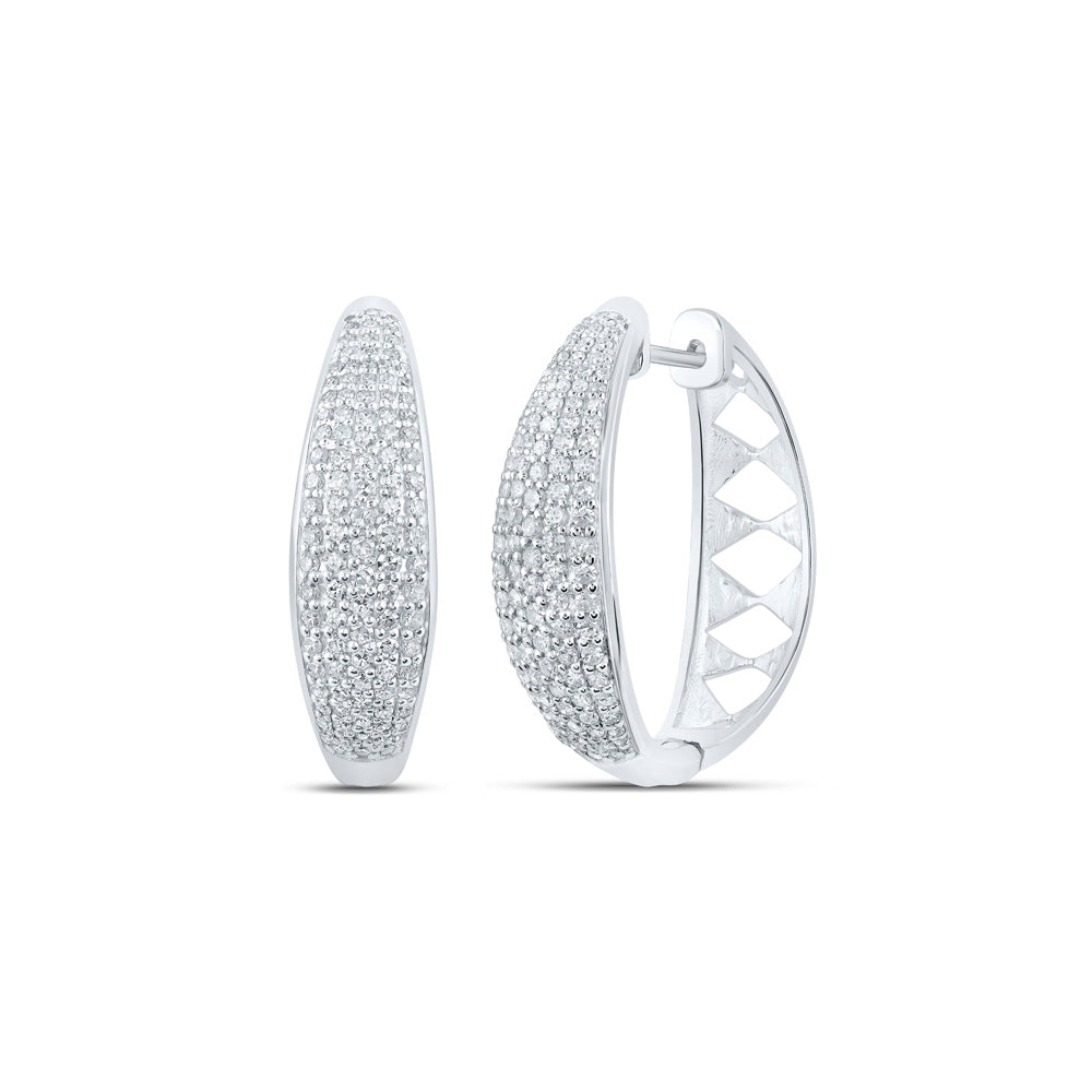 10K White Gold Womens Round Diamond Hoop Earrings 1 Cttw
