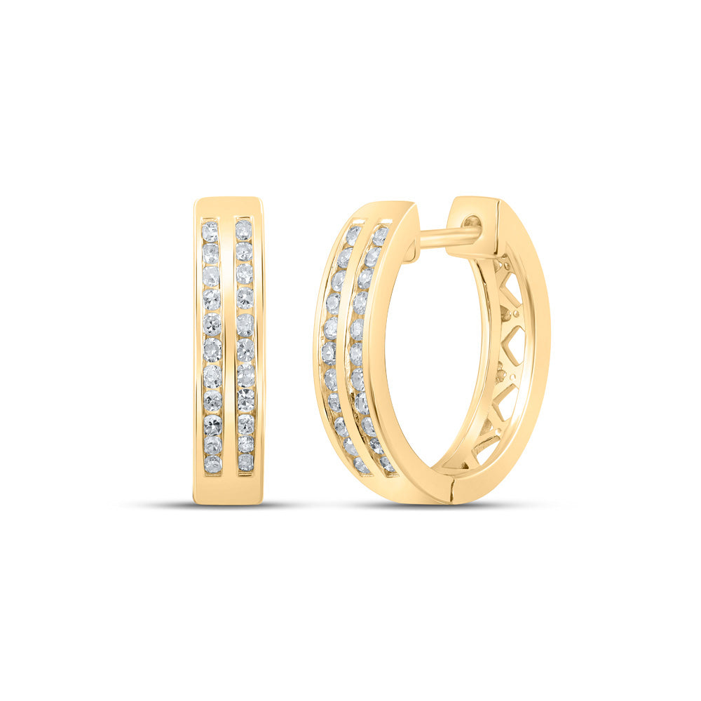 Yellow-tone Sterling Silver Or Sterling Silver Womens Round Diamond Hoop Earrings 1/3 Cttw, Length: 0.59 In