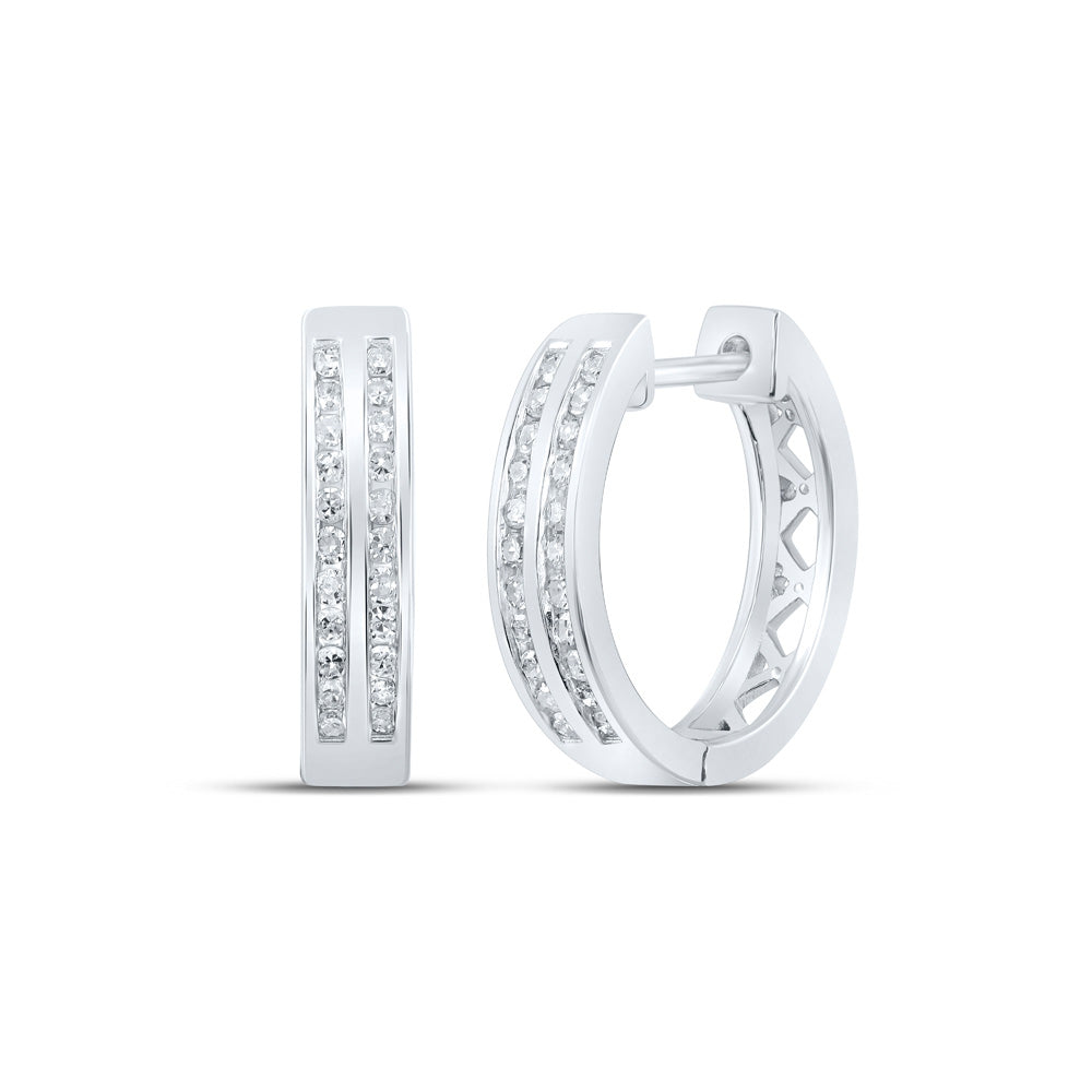 Yellow-tone Sterling Silver Or Sterling Silver Womens Round Diamond Hoop Earrings 1/3 Cttw, Length: 0.59 In