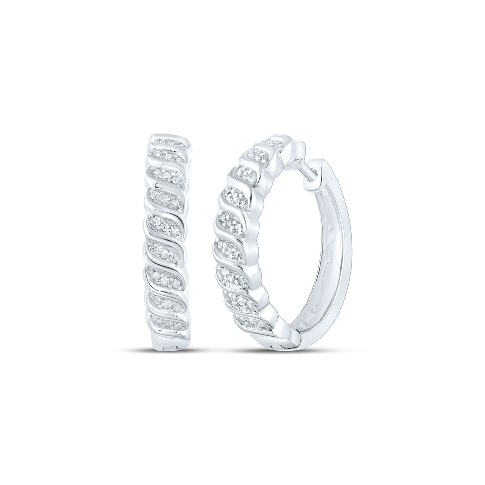 Sterling Silver Womens Round Diamond Hoop Earrings 1/6 Cttw, Length: 0.72 In