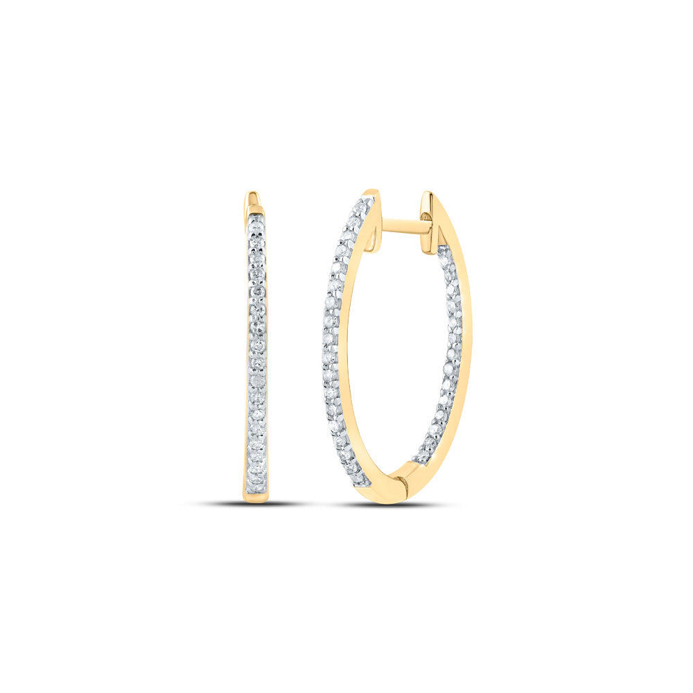 Yellow-tone Sterling Silver Or Sterling Silver Womens Round Diamond Inside Outside Hoop Earrings 1/4 Cttw